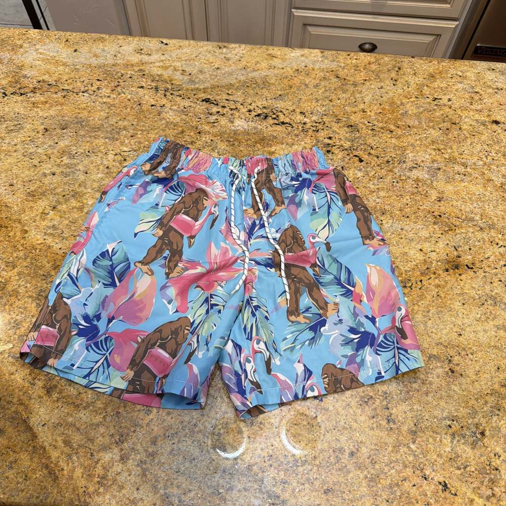 relaxed fit mens novelty bigfoot tropical print swim shorts - S